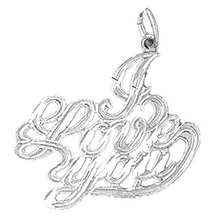 14K White Gold I Love You Pendant - 25 mm