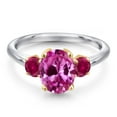 thumbnail image 3 of Gem Stone King 10K Two Tone Gold Pink Created Sapphire and Red Created Ruby Engagement Ring for Women | 1.50 Cttw | Oval 9X7MM | Gemstone September Birthstone | Size 7, 3 of 6