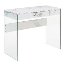 UrbanPro Contemporary Glass 36 Desk in Clear Glass and White Faux Marble Finish