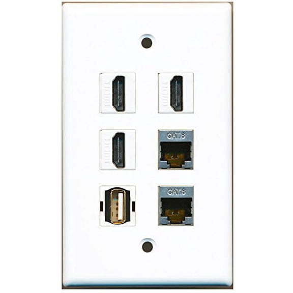RiteAV - 3 HDMI 1 Port USB A-A 2 Port Shielded Cat6 Ethernet Wall Plate