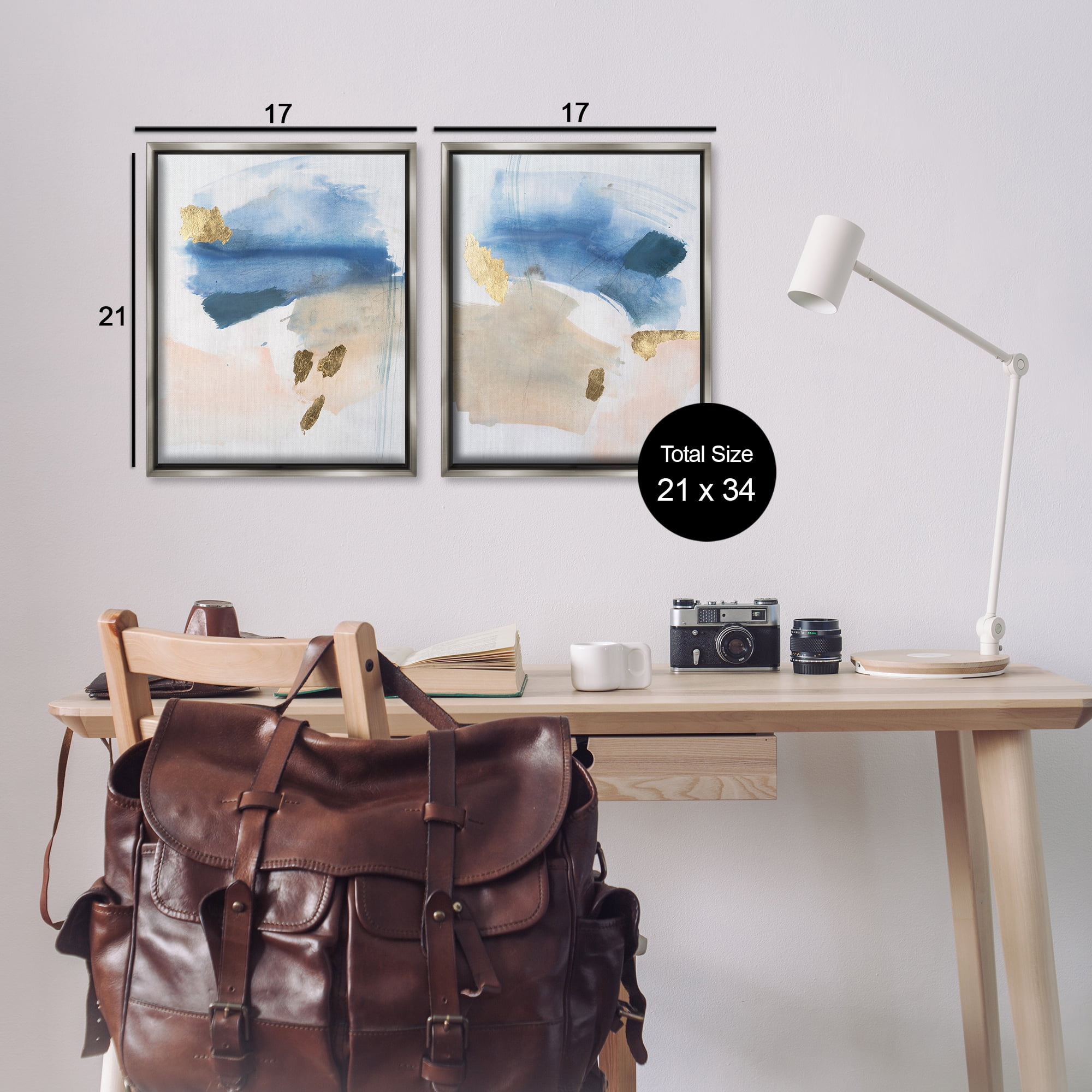 Stupell Industries Beach Themed Abstraction Abstract Painting Gray Floater Framed Canvas Art Print Wall Art, 17 x 21, Set of 2