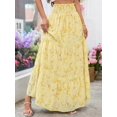 thumbnail image 6 of Yellow Ditsy Floral Tiered Maxi Skirt With Lace Trim And Elastic Waist For Women, 6 of 8