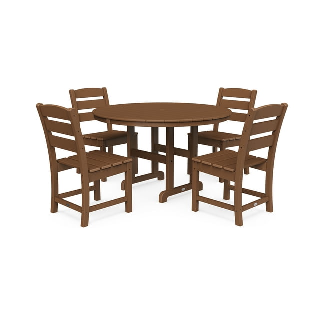 POLYWOOD Lakeside 5-Piece Round Side Chair Dining Set in Teak