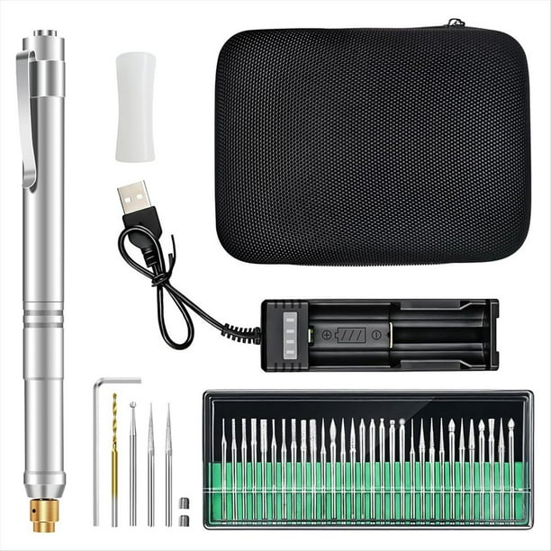 Juego de Bolígrafos de Micrograbado Eléctricos, Herramientas Rotativas Inalámbricas Recargables por USB, 37000 PRM y Bajo de Ruido, para Joyería de Madera y Piedra.