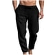 thumbnail image 2 of Pantalones largos para hombre, informales, de lino, con cordón, bolsillos, cinturón elástico, rectos, lisos., 2 of 7
