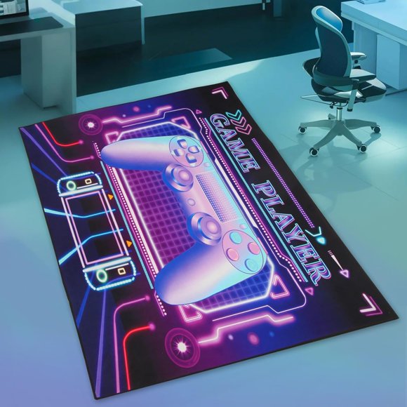 Vibrant Game Controller Rug - Gaming Area Rugs for Bedroom Living Room Kids Room Game Room Decor, Washable Gaming Carpet Floor Mat with Colorful Design Idea for Kids & Gamers Youth Setup