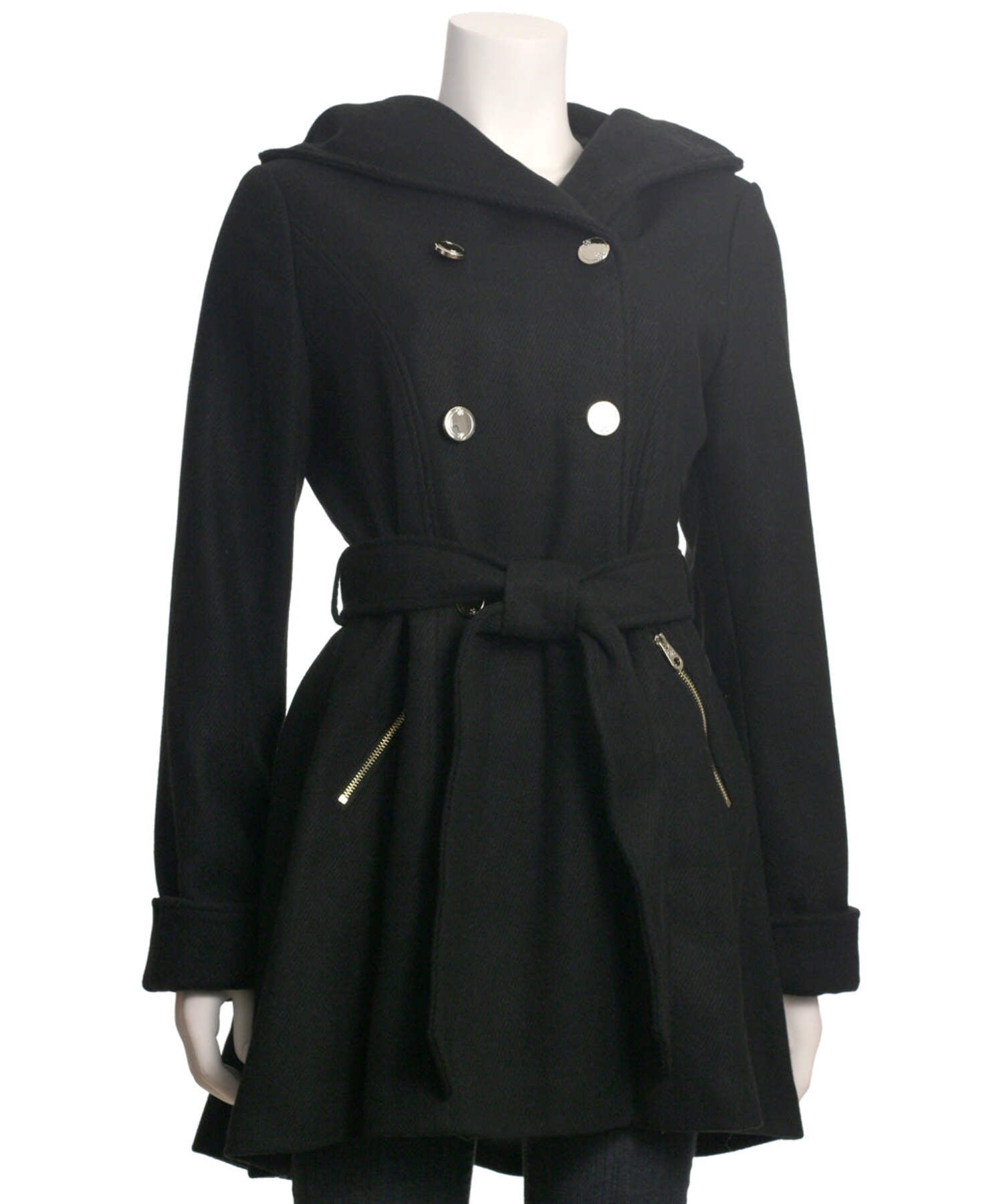 London Fog Womens Size Medium Belted Wool Blend Walker Coat w/Hood