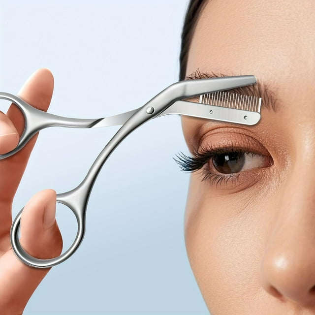 Stainless Steel Eyebrow Scissors with Comb Beauty Tools for Precise Trimming and Grooming Micro Distance Scratch Non Pulling Hair Design Universal Use