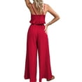thumbnail image 3 of Women'S 2 Piece Outfits Sleeveless Tie Front Crop Top Wide Leg Pants Set Red XL, 3 of 7