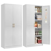 Polup 71 Tall Modern Metal Storage Cabinet with Doors and 4 Shelves,White Tall Steel Pantry Cupboard for Kitchen Garage and Home