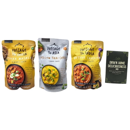 Simmer Sauces - 3 flavors - 1 each: Tikka Masala, Yellow Thai Curry, Butter Chicken (7-13.2 oz)   MerlinsMart Zine | Passage Foods