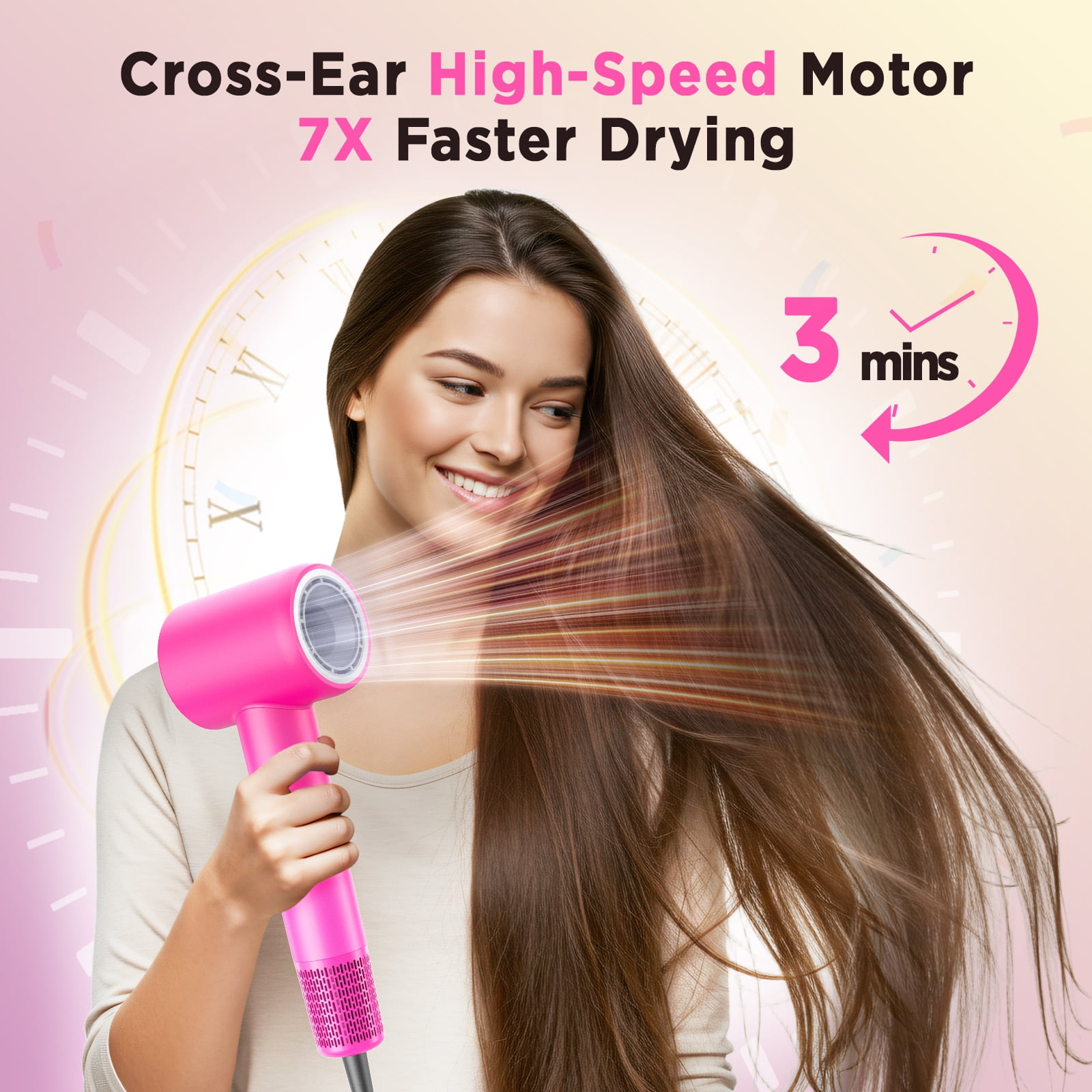Hair Dryer, 110000 RPM Ionic Travel Blow Dryer Hair Care Fast Drying Gifts for Women, Pink