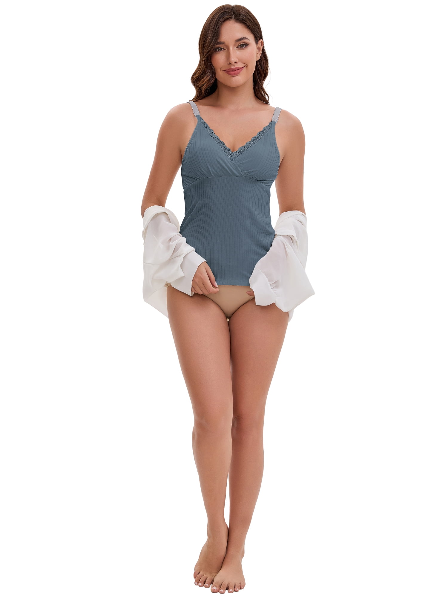 DARING DIVA Women's Crisscross Nursing Lace Trim Maternity Camisole Tank Tops XXL Blue