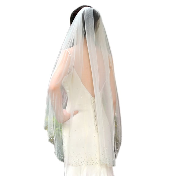1 Tier Wedding Bridal Veil with Comb Tulle with Sparkling Color Rhinestones