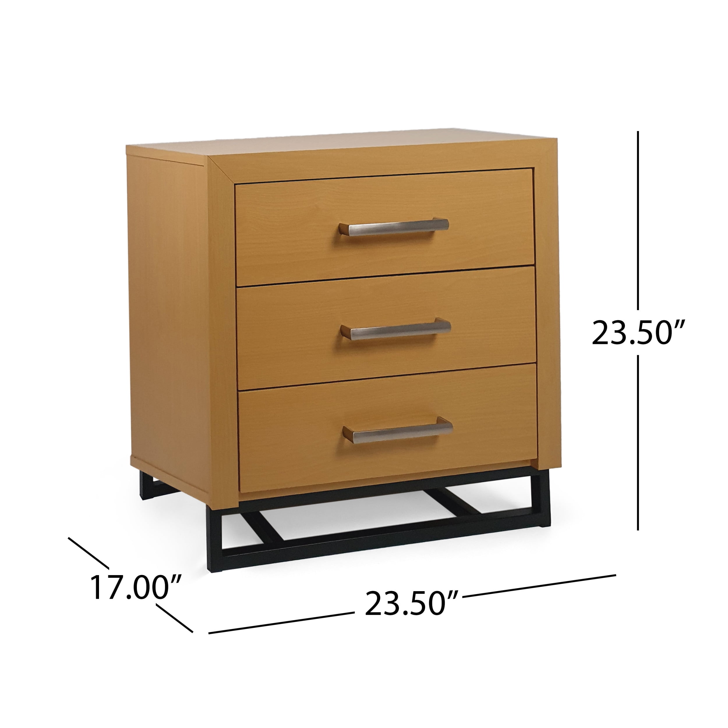 Noble House Cayuga Faux Wood 2 Piece Double Dresser and Nightstand Bedroom Set, Maple and Black