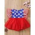thumbnail image 4 of Aojekbee Independence Day Baby Girls Romper, Infant Star/Stripe Printing Round Collar Fly Sleeve Mesh Skirt Splicing Jumpsuit, 4 of 10