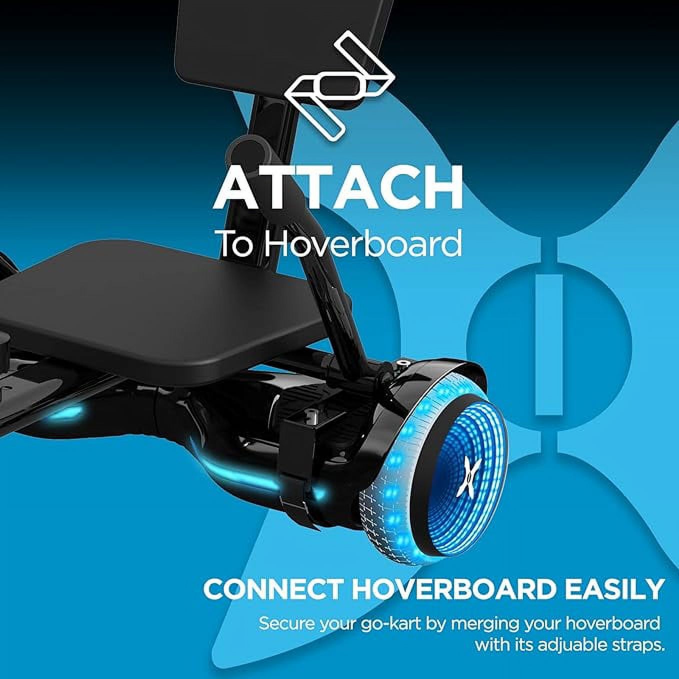 Hover-1 Turbo Hoverboard and Kart Combo, Infinity LED Wheels, Black - image 5 of 8