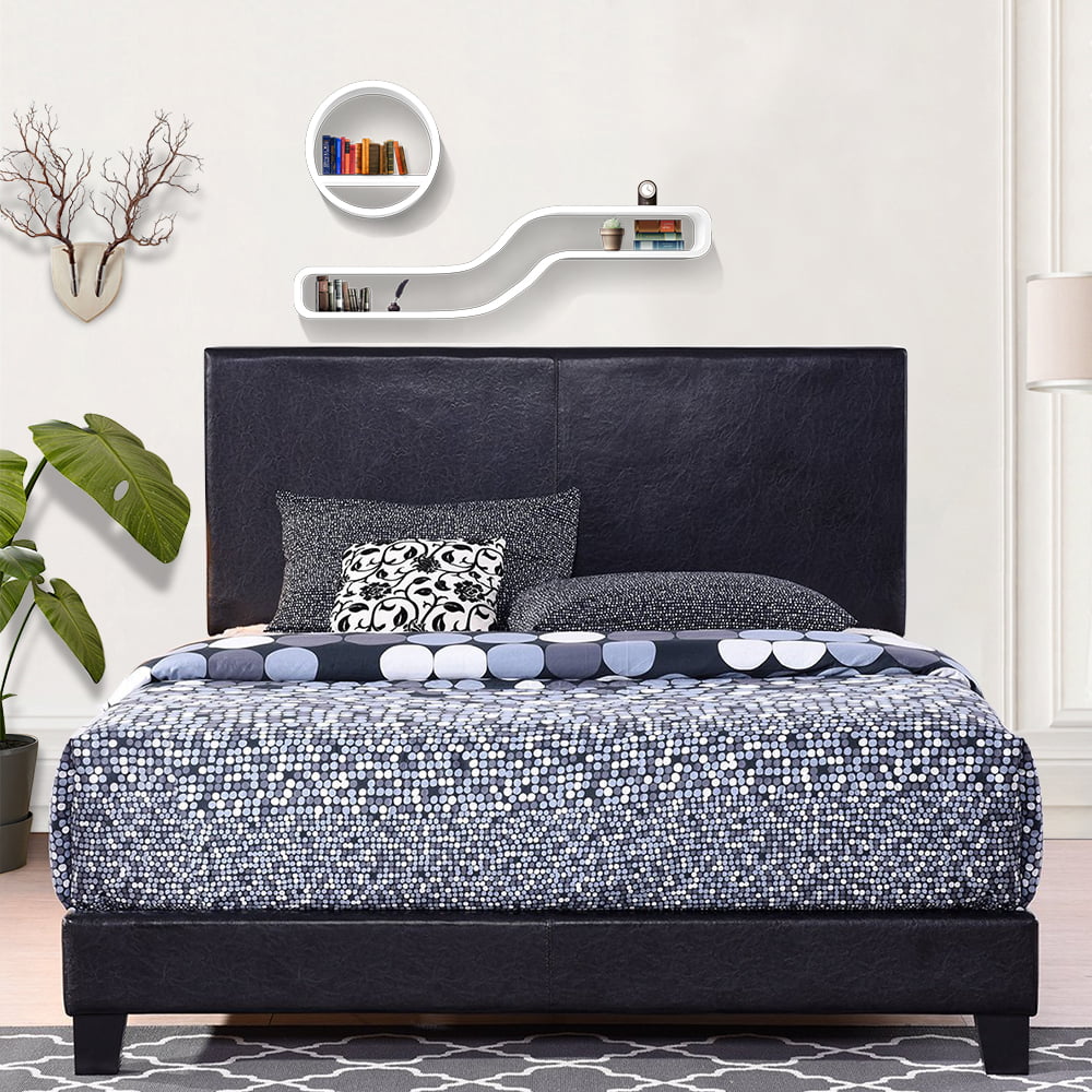 Details about   Bed Frame Upholstered Headboard Faux Leather Upholster Wood Frame Queen Size 