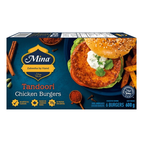 Mina Halal Tandoori Chicken Burgers, 600 g