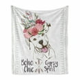 thumbnail image 1 of Pitbull Soft Flannel Fleece Throw Blanket, Portrait of a Dog Wearing a Feather Headpiece Boho Form Design, Cozy Plush for Indoor and Outdoor Use, 70" x 90", Multicolor, by Ambesonne, 1 of 6