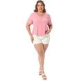 thumbnail image 3 of DARING DIVA Women's Plus V Neck Button Casual Blouse 2X Dark Pink, 3 of 6