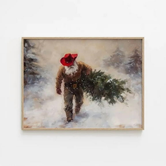 Rugged Cowboy Christmas Wall Art, Western Santa Christmas Poster Size 24''x36''