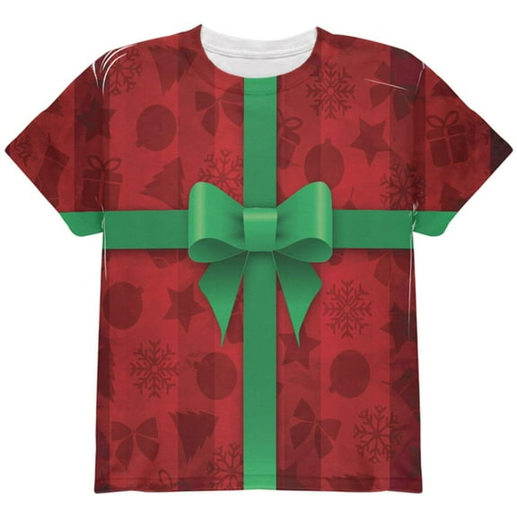 Red Christmas Present Costume All Over Youth T Shirt Multi YLG
