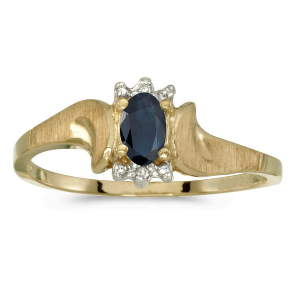 14k Yellow Gold Oval Sapphire And Diamond Satin Finish Ring