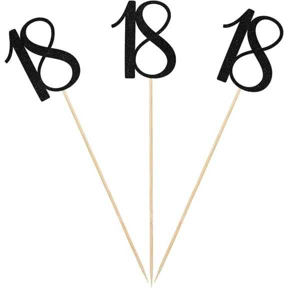 Black Glitter 18th Birthday Centerpiece Sticks, 12-Pack Number 18 Table Topper Anniversary Party Decorations