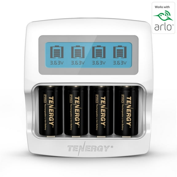 Tenergy  4 Pack Premium RCR123A Batteries and Charger, For Arlo Security Cameras