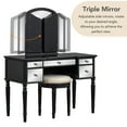 thumbnail image 5 of Smuxee Modern Vanity Table Set with Tri-Fold Mirror and Stool, 5 Drawers, Bedroom, Black, 5 of 8