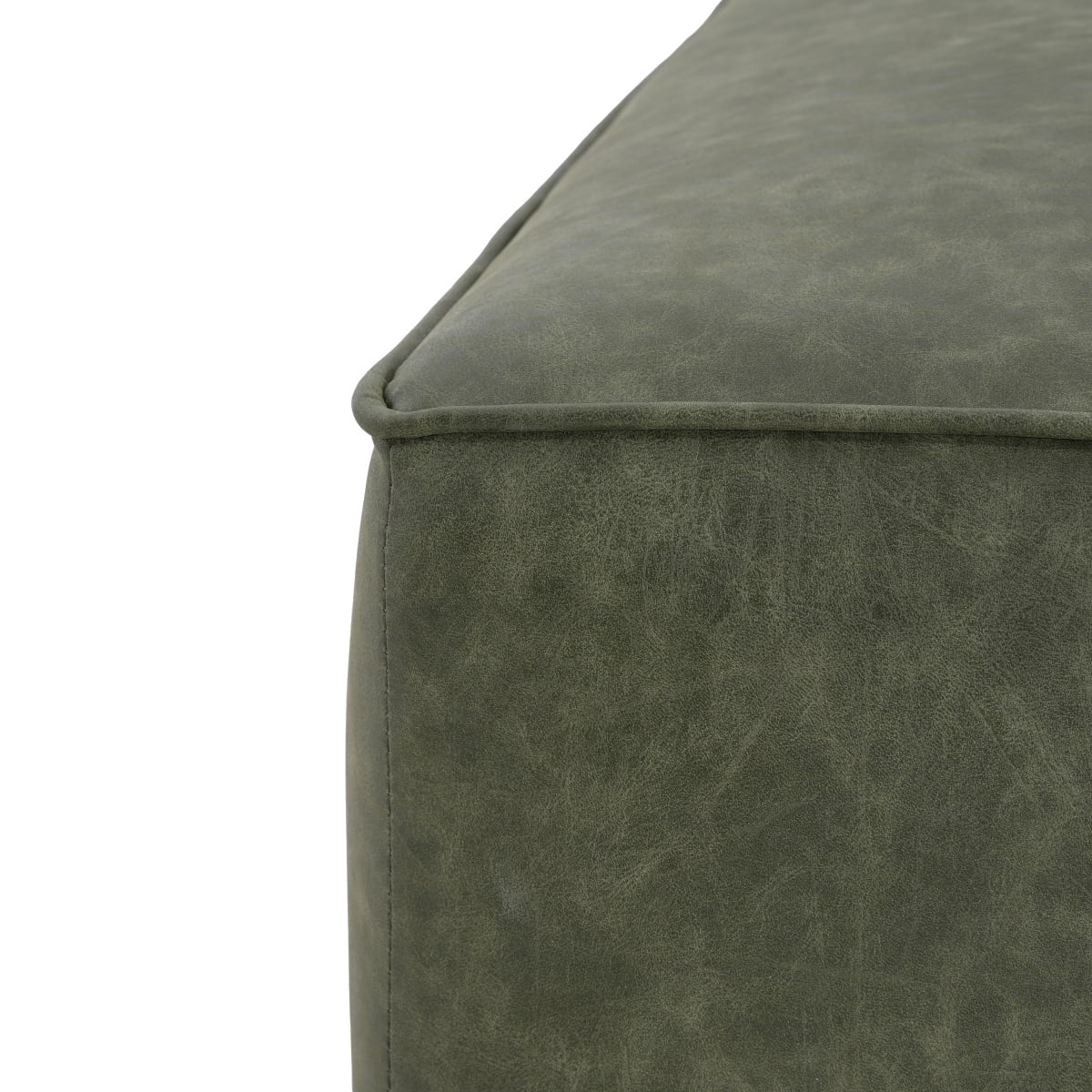 Upholstered Square PU Leather Ottoman, Green
