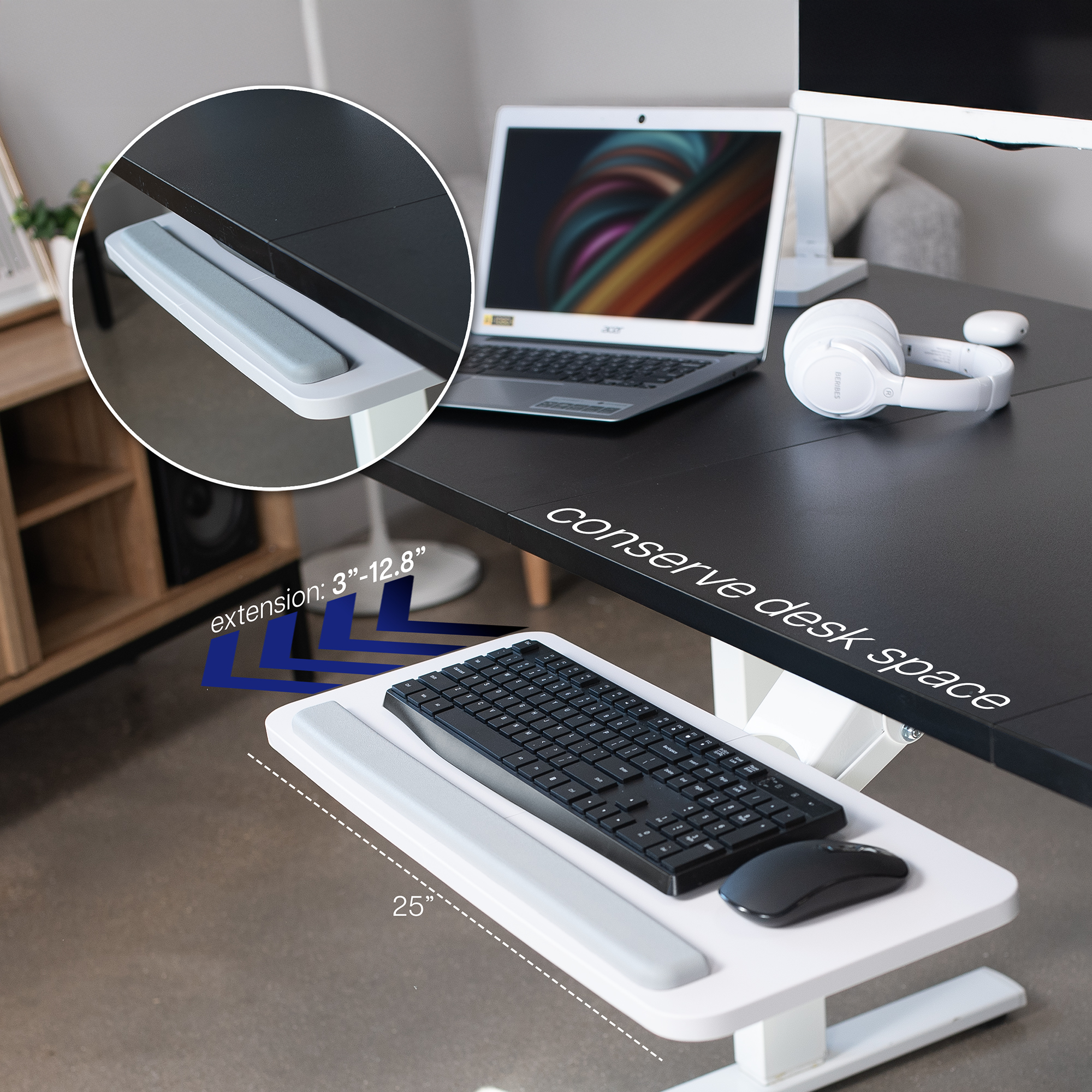 VIVO White Adjustable Computer Keyboard & Mouse Platform Tray Under Desk Mount