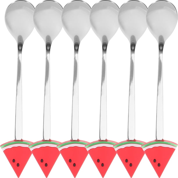 KAKOWELY 6 cucharas de acero inoxidable, adorables cucharas con forma de sandía, cucharas de postre y encantadoras cucharas para helado.