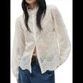 thumbnail image 3 of Camisa Bordada con Botones para Mujer, Blusa Informal de Larga Albaricoque XXL, 3 of 9
