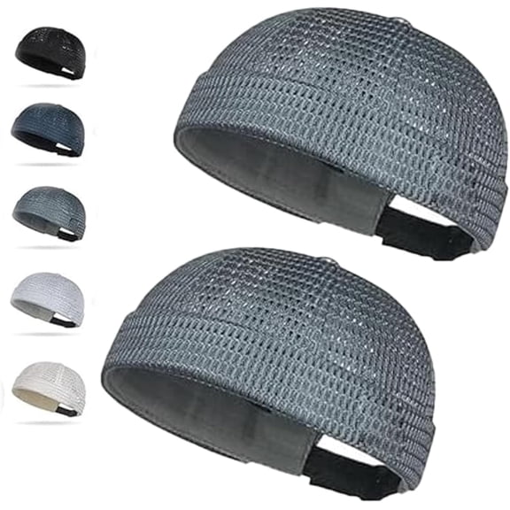 Men's Breathable Brimless Docker Hat,2 Pack Mesh Docker Cap Adjustable Lightweight Skullcap Summer Cooling Beanie