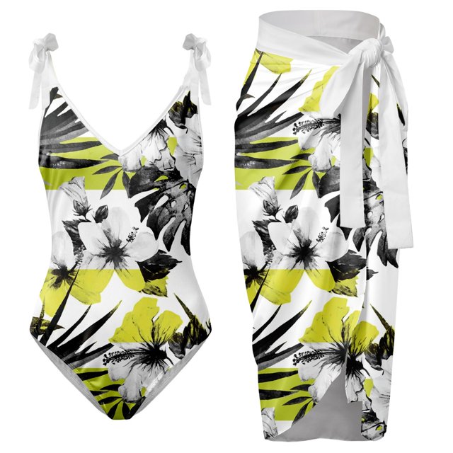 WILLBEST Robe Corset pour Femmes Formelle Femmes Col en V Maillot de Bain Imprimé Fleur Jupe Tablier Ensembles Bikini