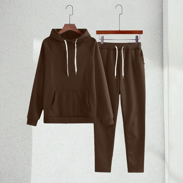 GiLiling Tracksuit for Girls Set, 2-Piece Outfit with Pocket Hoodie and Pants, Fall Jogging Workout Set for Kids (Brown, 6-7 Years)