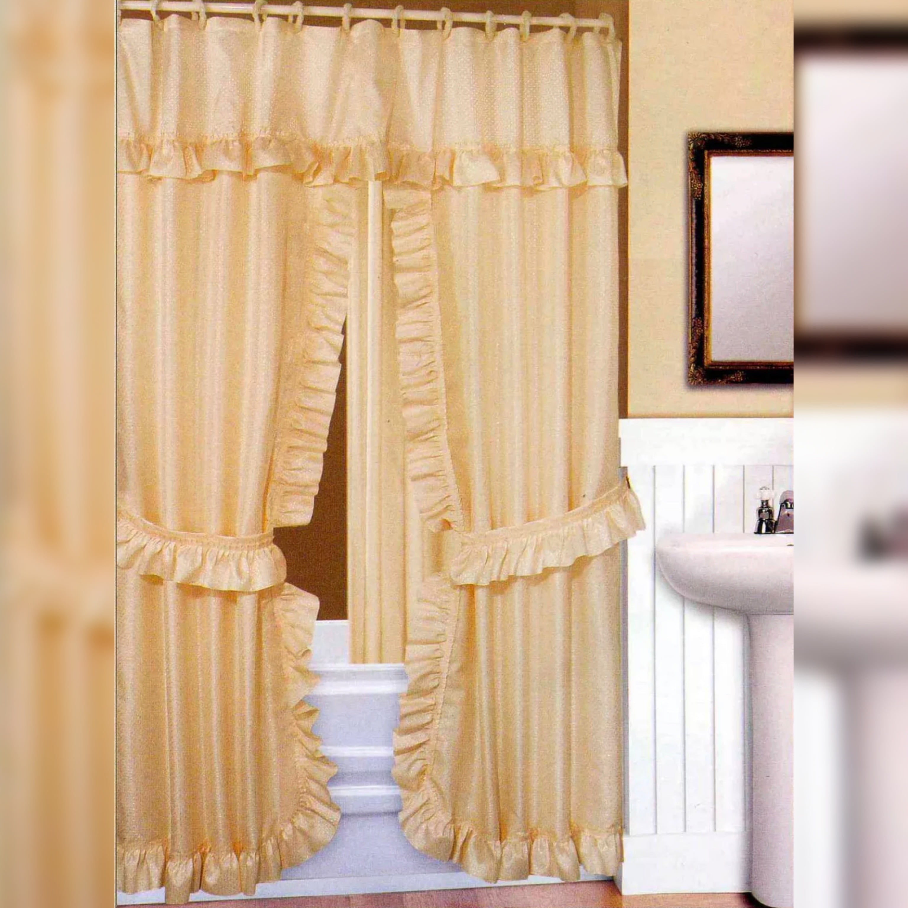 Double Swag Dobby Dot Fabric Shower Curtain Liner Set 18-Piece
