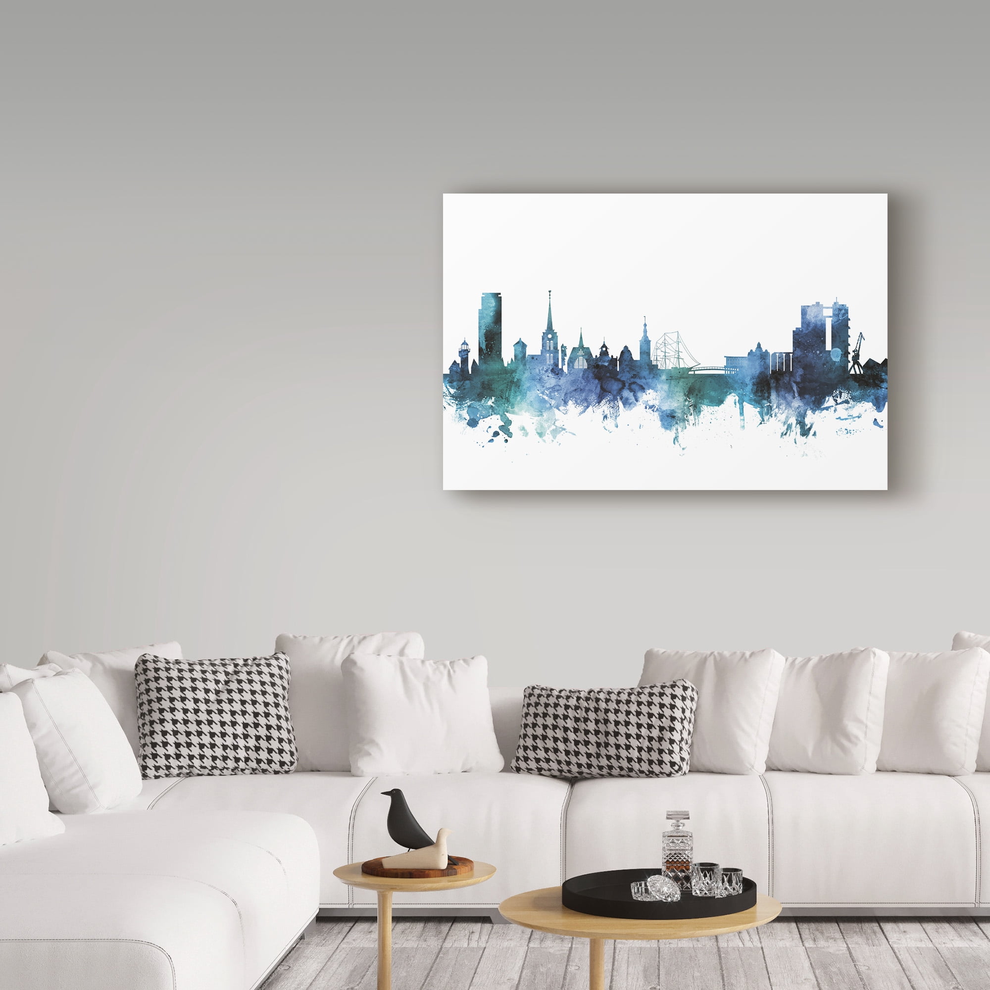 Trademark Fine Art 'Halmstad Sweden Blue Teal Skyline' Canvas Art by Michael Tompsett