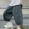 thumbnail image 3 of Boy's Baggy Capris Pants, Wide Leg Elastic Shorts Loose Casual Cropped Pants Outdoor Trousers with Pockets Gray 11Y, 3 of 6