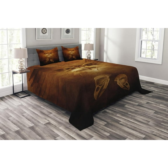 Ambesonne Animal Quilted Bedspread Set 3 Pcs, Hawk Eagle Face Claws, King Size, Brown