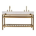 thumbnail image 2 of Merano 60" Double Stainless Steel Vanity Console in Brushed Gold with Aosta White Stone Countertop and Mirror, 2 of 6