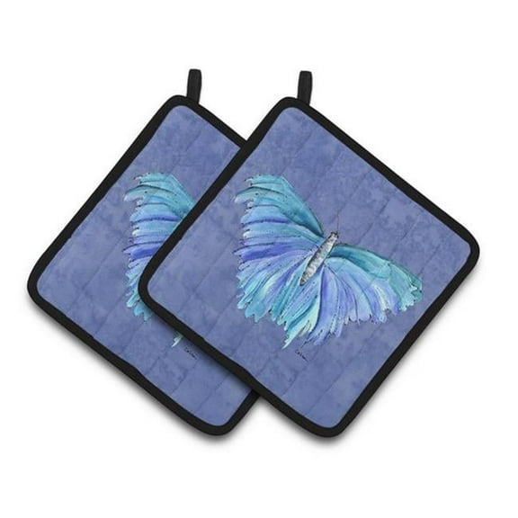Butterfly on Slate Blue Pair of Pot Holders, 7.5 x 3 x 7.5 in.