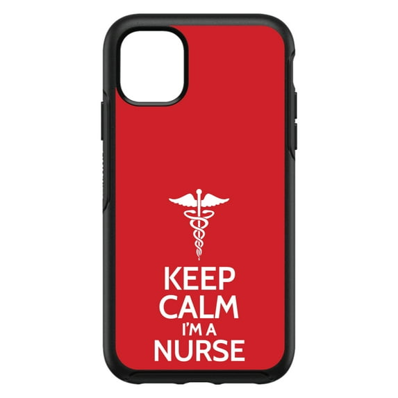 DistinctInk Custom SKIN / DECAL compatible with OtterBox Symmetry for iPhone 11 Pro (5.8" Screen) - Red White "Keep Calm I'm a Nurse" - Show Your Support for Nurses