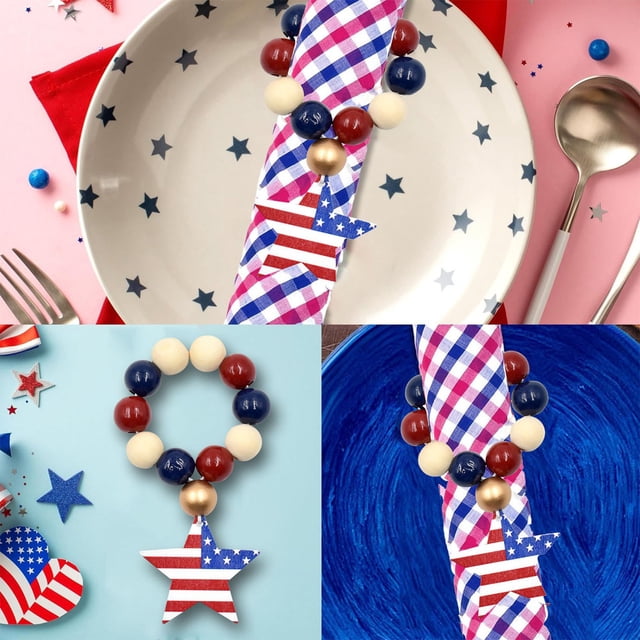 Colgante de cuentas festivo del Día de la Independencia | Guirnalda de borla de flores de cuentas de madera | Corona colgante de cuerda suave multicolor | Decoración navideña para el hogar | Juego