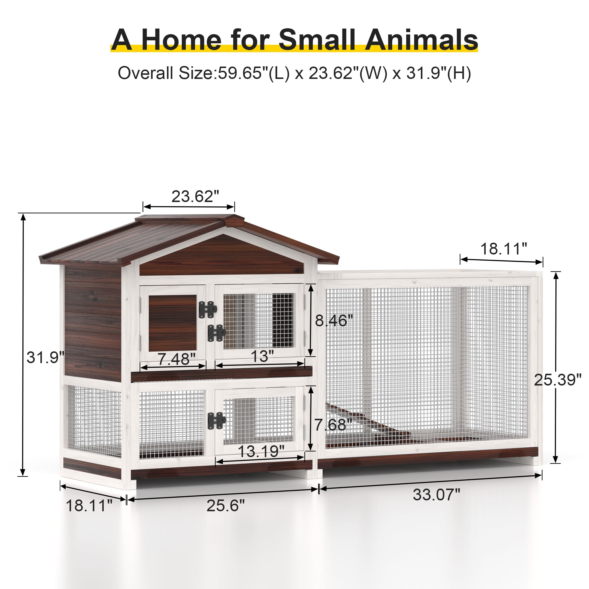 GOOJOASIS Rabbit Hutch Indoor, Chicken Coop Outdoor with 3 Removable Tray 2 Story Rabbit House with Large Running Cage & Ramp
