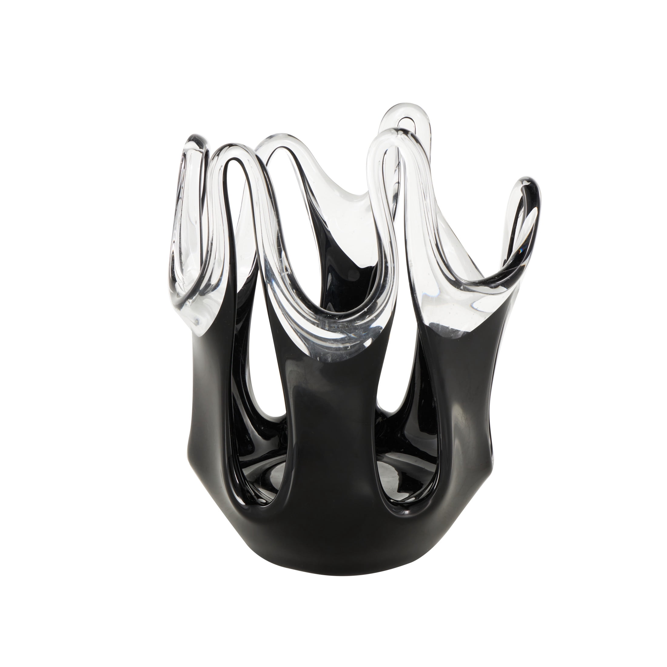 DecMode 11" Abstract Black Glass Vase with Wavy Oval Cutouts