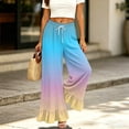 thumbnail image 5 of Sewkxo Womens Wide Leg Pants Drawstring Elastic High Waisted Ruffle Hem Palazzo Pants with Pockets,Blue L, 5 of 6