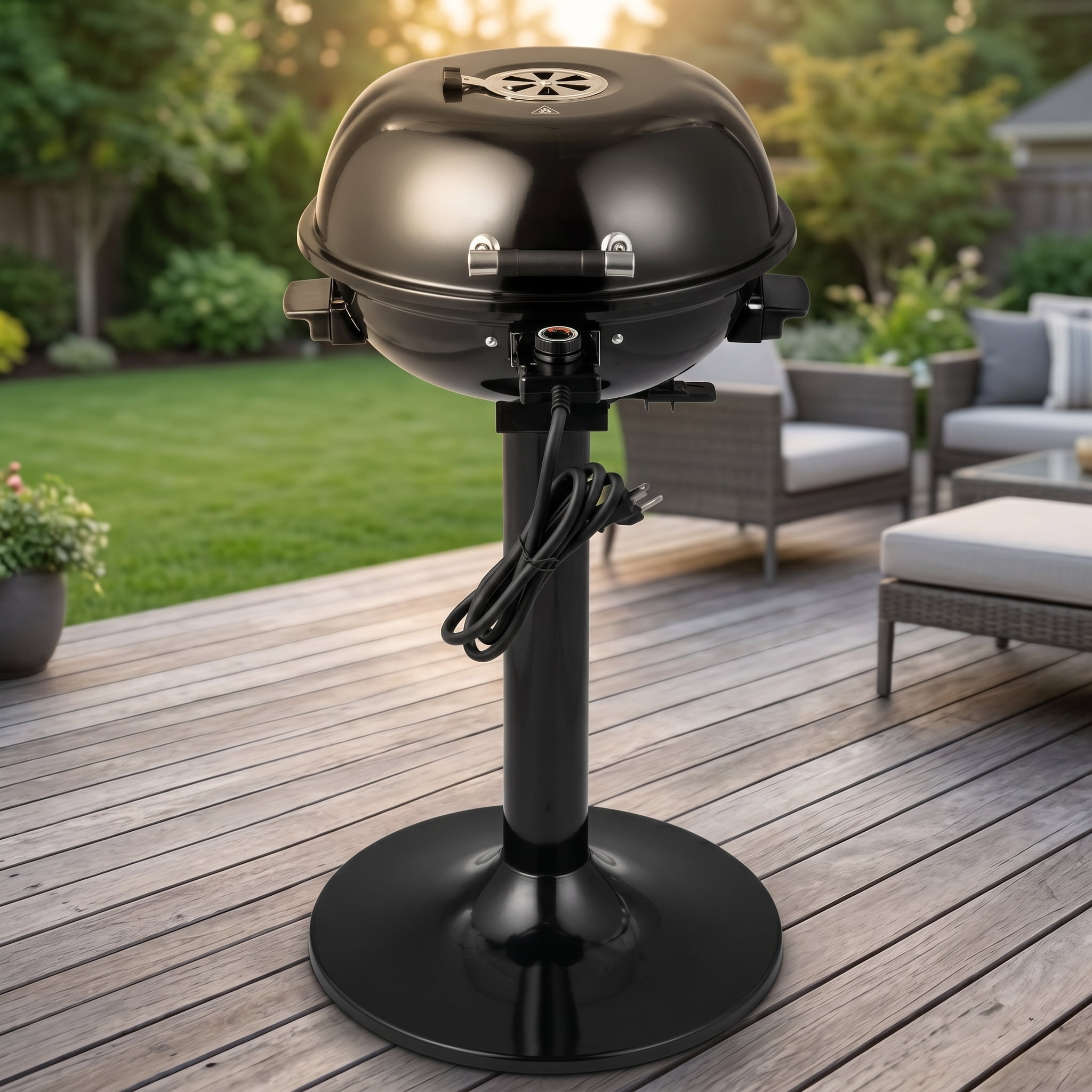 Kadyn Camping Grill with Adjustable Temperature, 1600W Electric BBQ Grill with Removable Non-Stick Warming Rack-Black